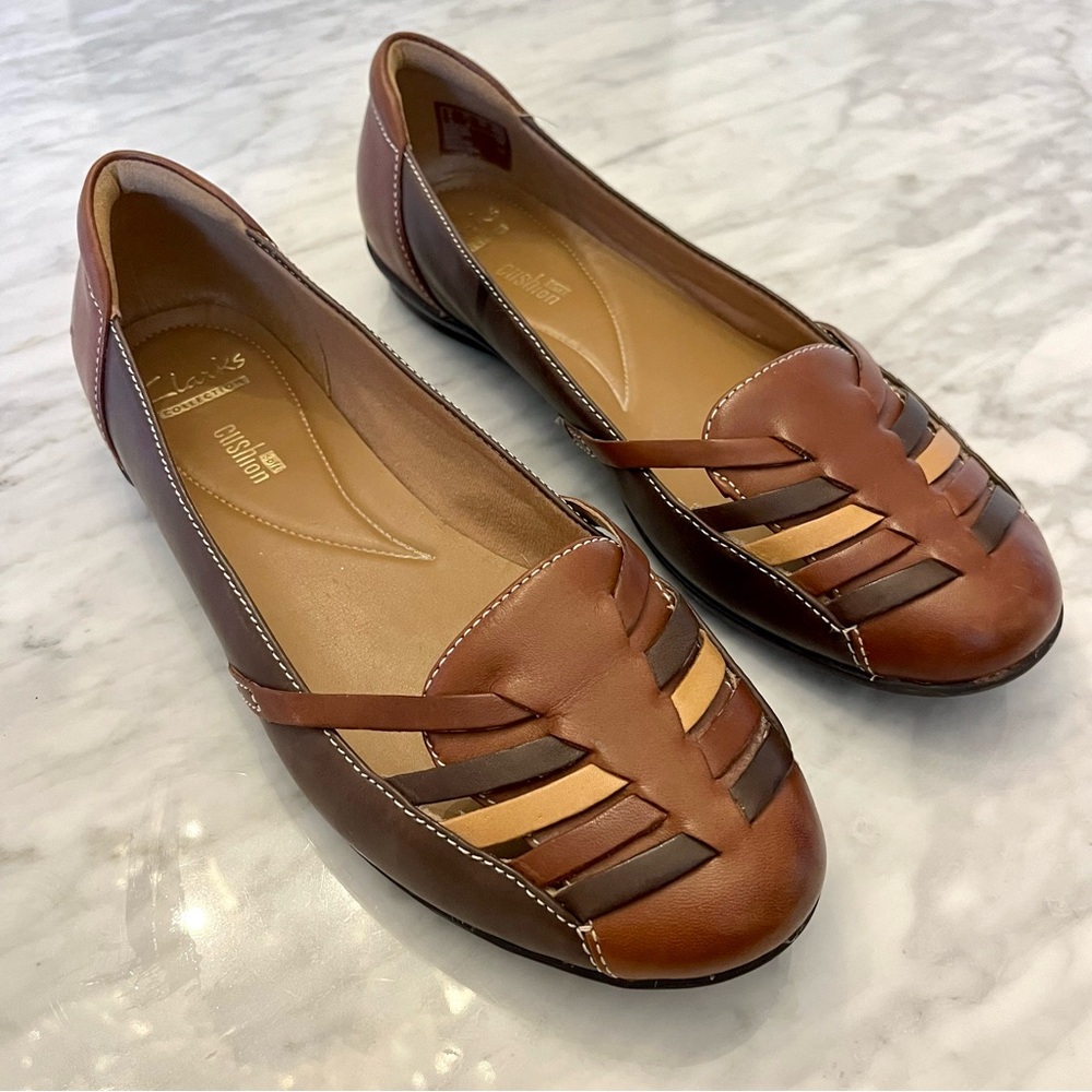 Clarks Gracelin Gemma Women's Ortholite Flats in Multi Brown Woven Boho Sz 7.5